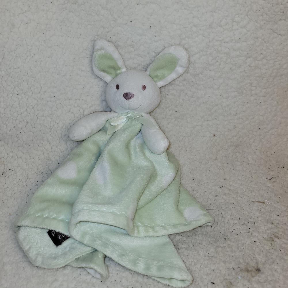 Blankets & Beyond‎ Bunny Lovey Security Blanket Green White Polka Dot Plush Baby